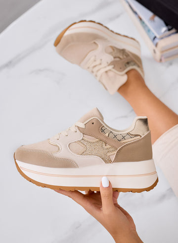 TORRES - Zapatillas beige con detalles de glitter y suela plataforma