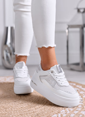 TULLIA - Sneakers Bianche Platform con Rete e Strass
