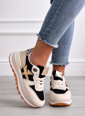 TYLER - Baskets noires avec empiècements pailletés or