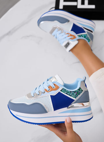 VALDA - Zapatillas azules con suela gruesa e inserciones de glitter