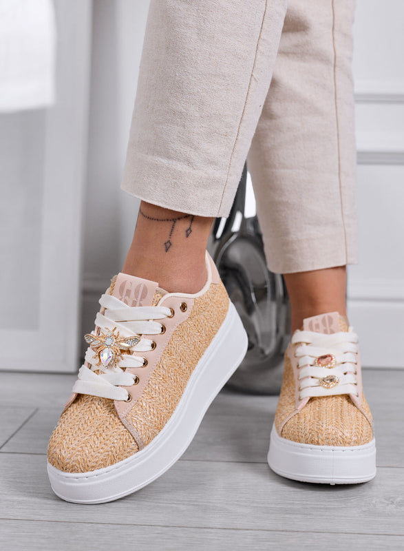 VENERE - Sneakers beige intrecciate con Applicazioni ape Gioiello