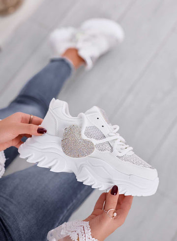 VINNY - Sneakers bianche con ciondolo a cuore in strass