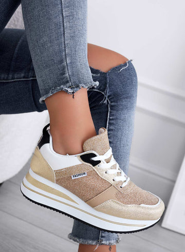 VITAL - Gold laminated sneakers with inserts