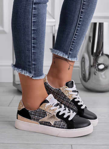 WAYS - Low black sneakers with woven fabric and star