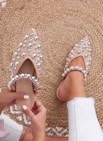 WILDA - Ballerines sabot beiges à bout pointu avec clous sphériques