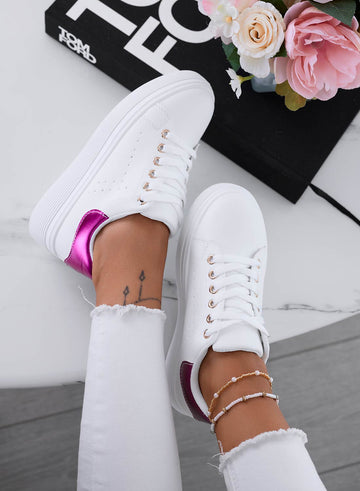 Sneakers bianche con retro fuxia metallizzato