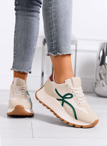 YONA - Zapatillas beige con detalles verdes y suela alta