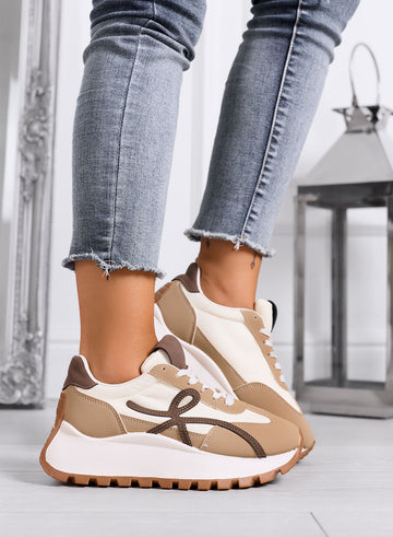 YONA - Zapatillas color barro con detalles marrones y suela alta