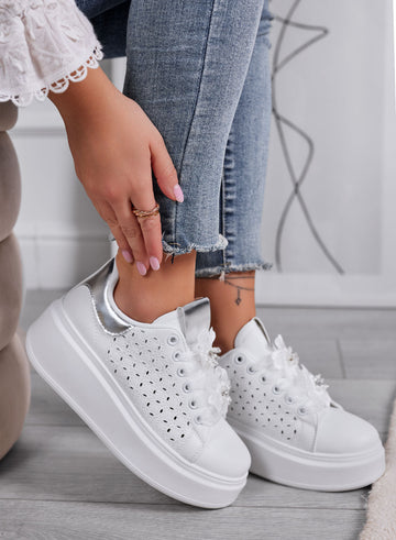 ZELDA - Zapatillas blancas para mujer con suela gruesa y detalles florale