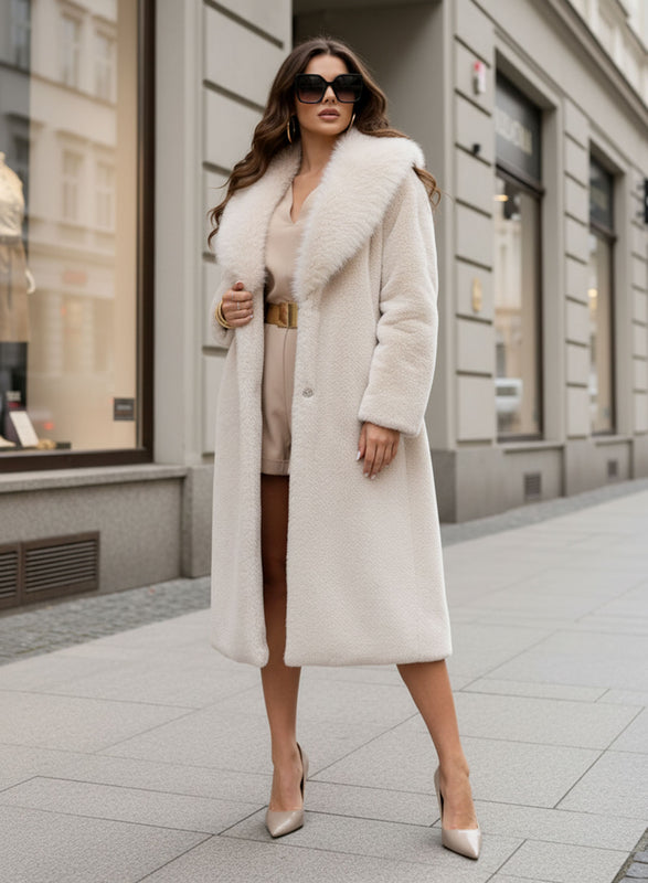 Beige faux fur coat