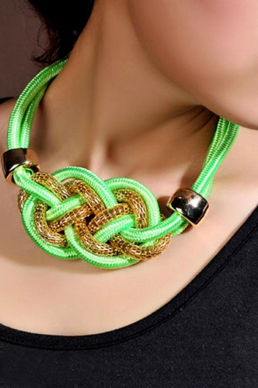 Collana con corda e intreccio metallico C011 - Verde