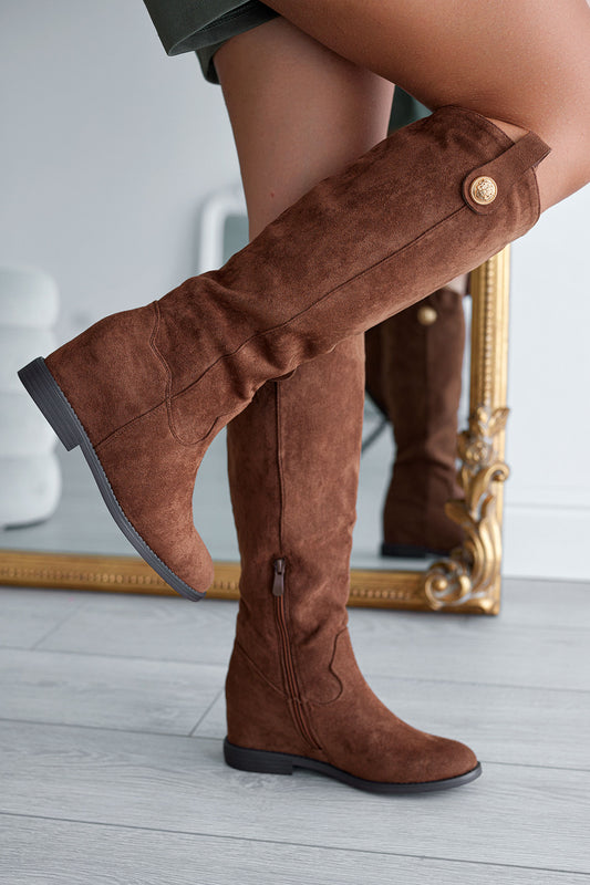 ROYAL - Brown Alexoo boots with internal wedge and gold button