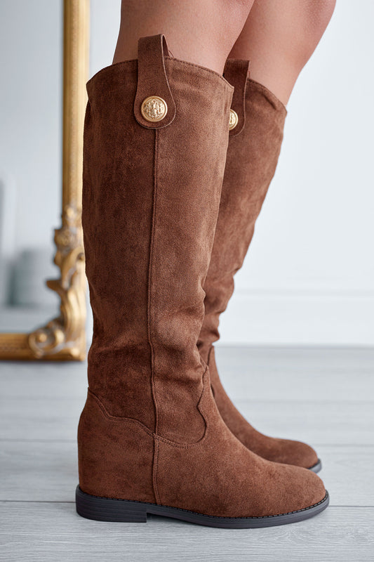 ROYAL - Brown Alexoo boots with internal wedge and gold button