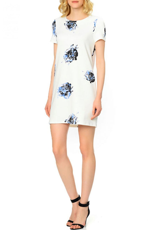 Half-sleeve dress with floral print - White
