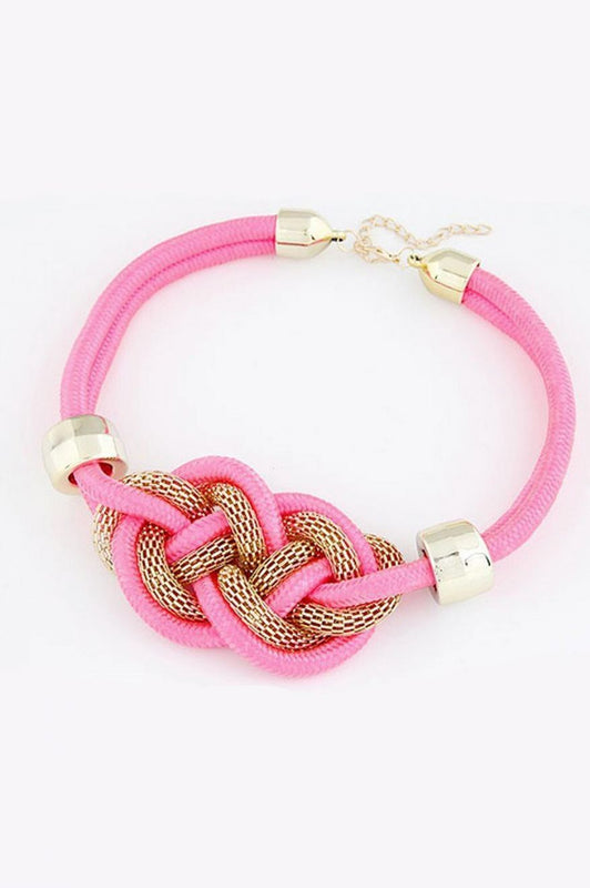 Collana con corda e intreccio metallico C011 - Fuxia