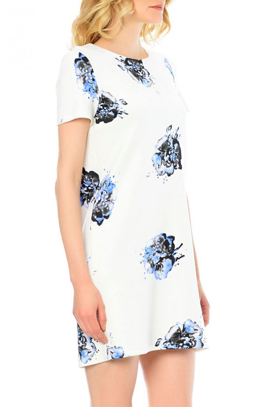 Half-sleeve dress with floral print - White