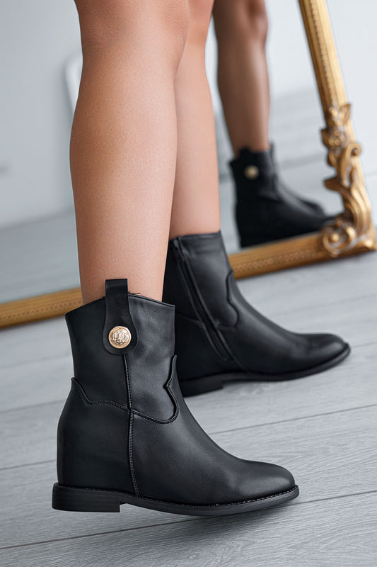 Alexoo black ankle boots with gold button