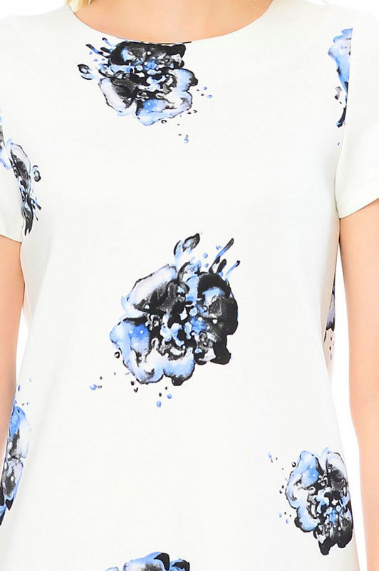Half-sleeve dress with floral print - White