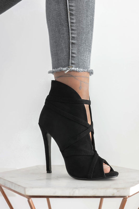 Alexoo Sandalias botines negros abiertos con tacón alto