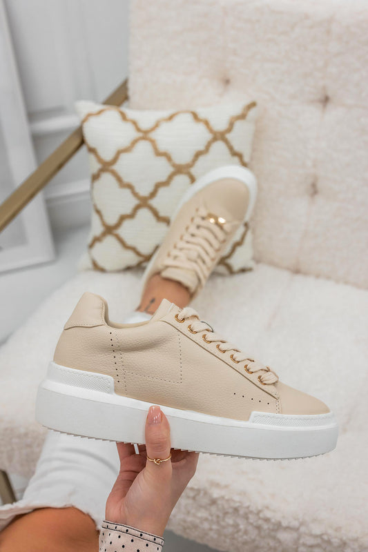 NADIA - Beige Alexoo sneakers with gold finishes