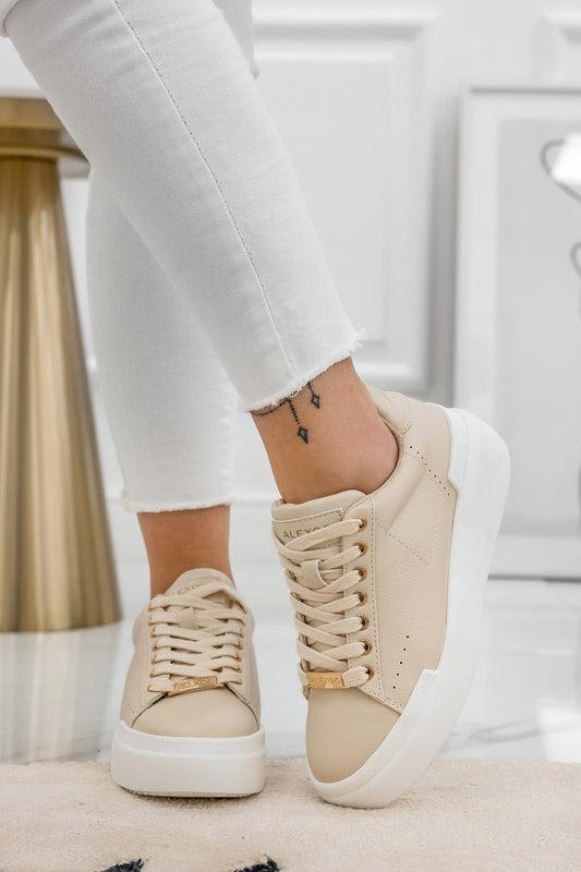NADIA - Beige Alexoo sneakers with gold finishes