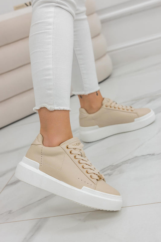 NADIA - Beige Alexoo sneakers with gold finishes