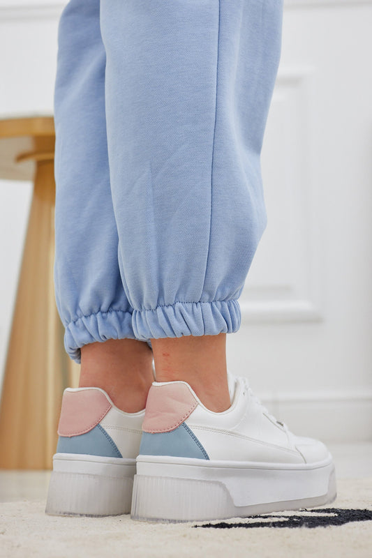 BETHANY -Zapatillas Alexoo blancas con detalles transparentes purpurina y retro en azul y rosa