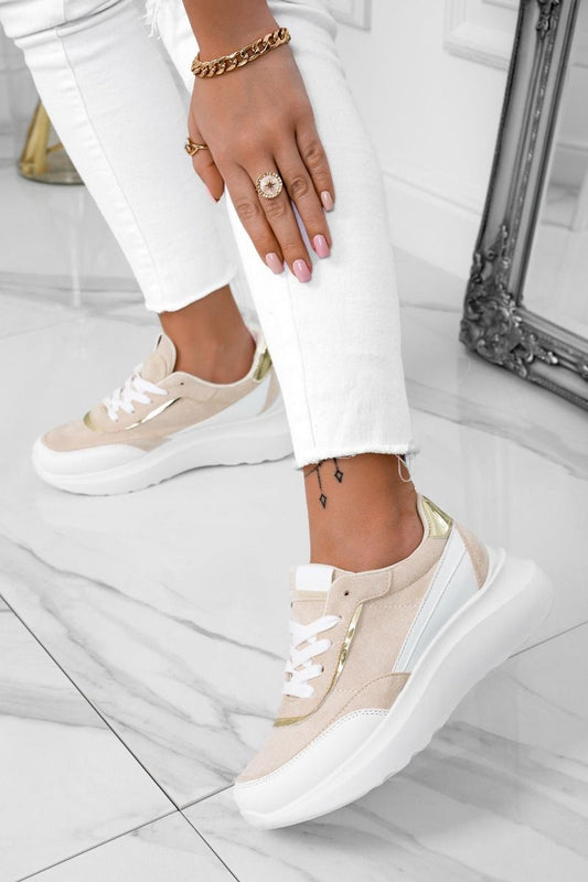 DONATA - Zapatillas blancas con paneles beige a contraste