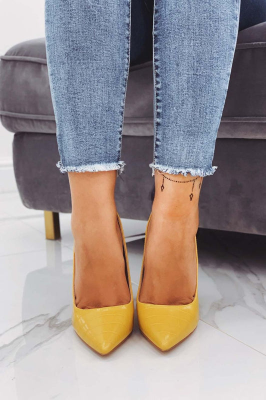 TONYA - Zapatos de salón amarillos efecto cocodrilo con tacón alto