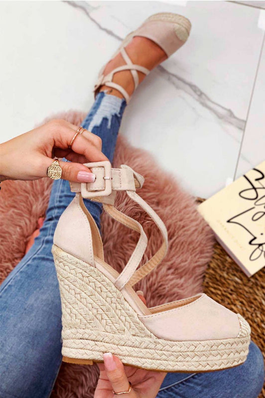 Nude espadrilles with wedge heel and crossover straps