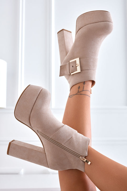 Beige Alexoo ankle boots with buckle