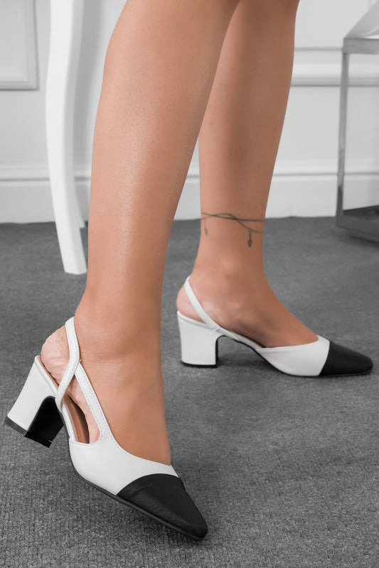 MILVA - Zapatos de salón blancos con puntera negra redonda