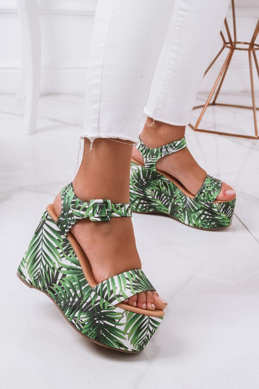 Sandalias estampado Bosque con cuña de plataforma