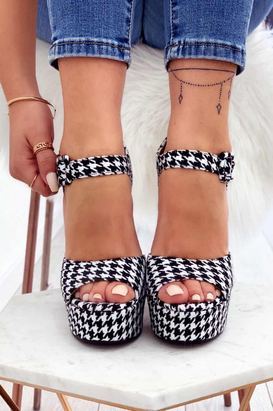 Houndstooth patterned sandals with high heel