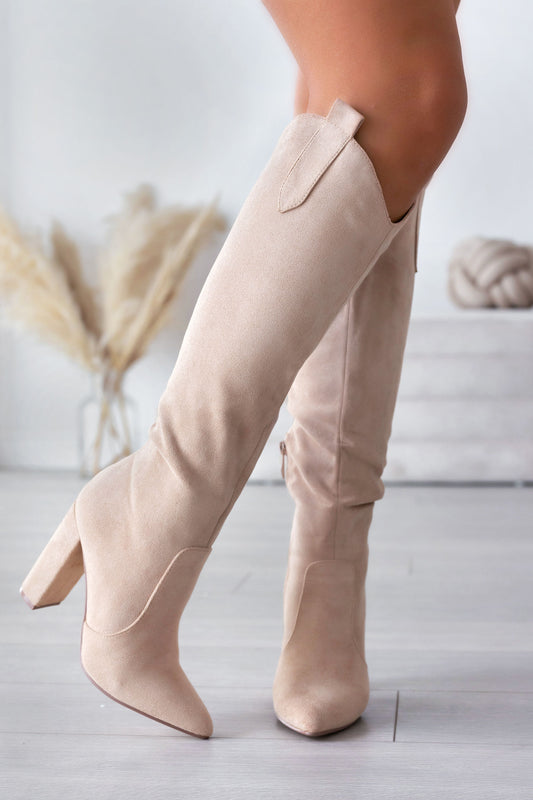 Stivali beige Alexoo scamosciati con tacco comodo