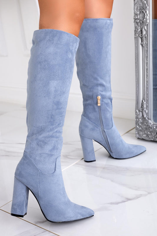 WENDY - Bottes bleu ciel en daim Alexoo à talons hauts