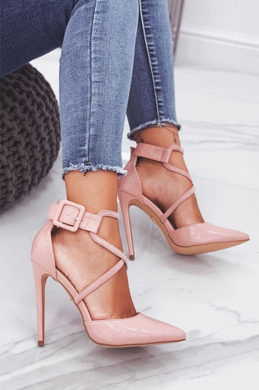 Decolletè rosa effetto coccodrillo con tacco alto