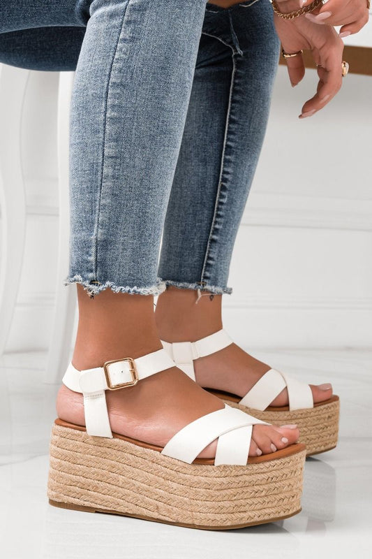 White espadrille sandals with rope wedge