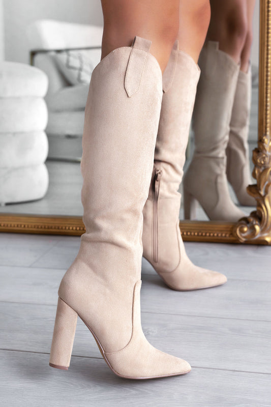 Stivali beige Alexoo scamosciati con tacco comodo