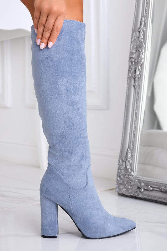WENDY - Bottes bleu ciel en daim Alexoo à talons hauts