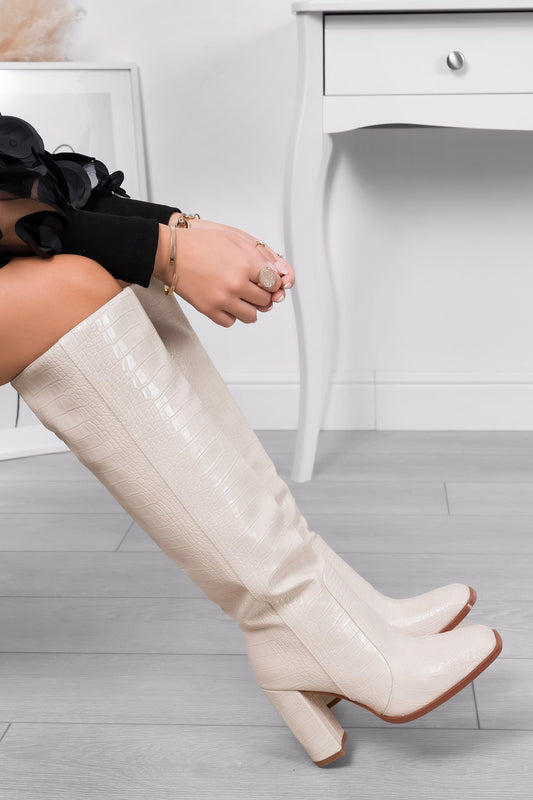 Stivali beige Alexoo effetto coccodrillo