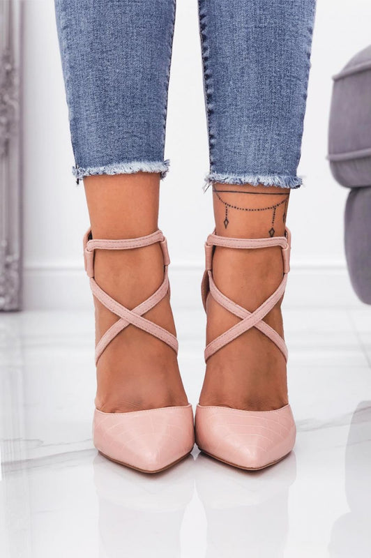 Decolletè rosa effetto coccodrillo con tacco alto