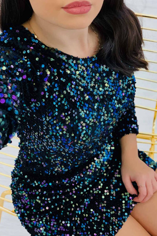 Robe à manches longues en sequins multicolores