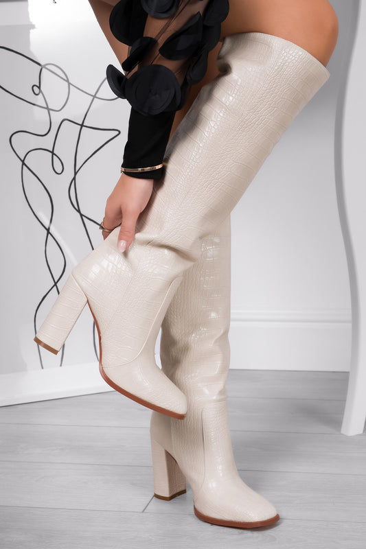 Stivali beige Alexoo effetto coccodrillo