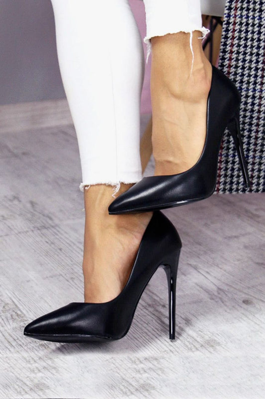 Black eco-leather pumps with stiletto heel