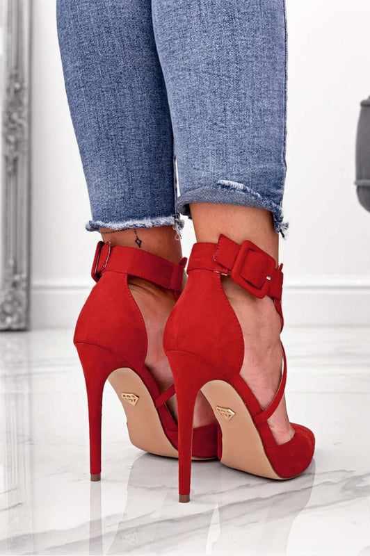 Red suede pumps with high heel