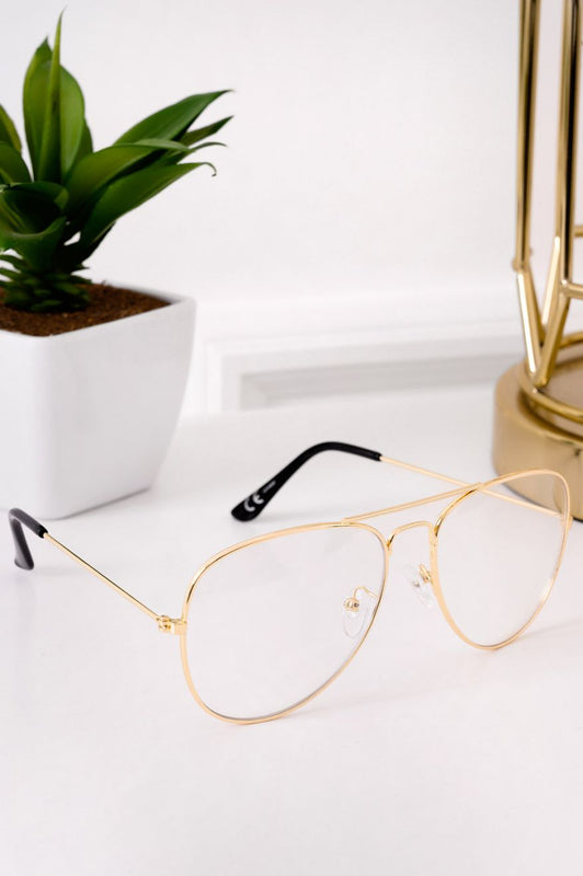 Lunettes de soleil aviateur avec verres transparents Or