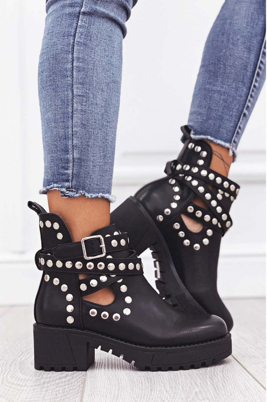 Black biker ankle boots with studs