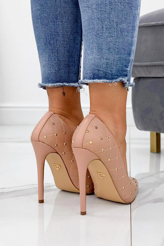 LOVELY - Decolletè rosa trapuntate con borchie oro