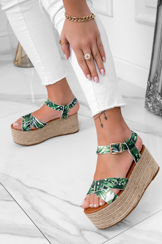 Green espadrille sandals with rope wedge